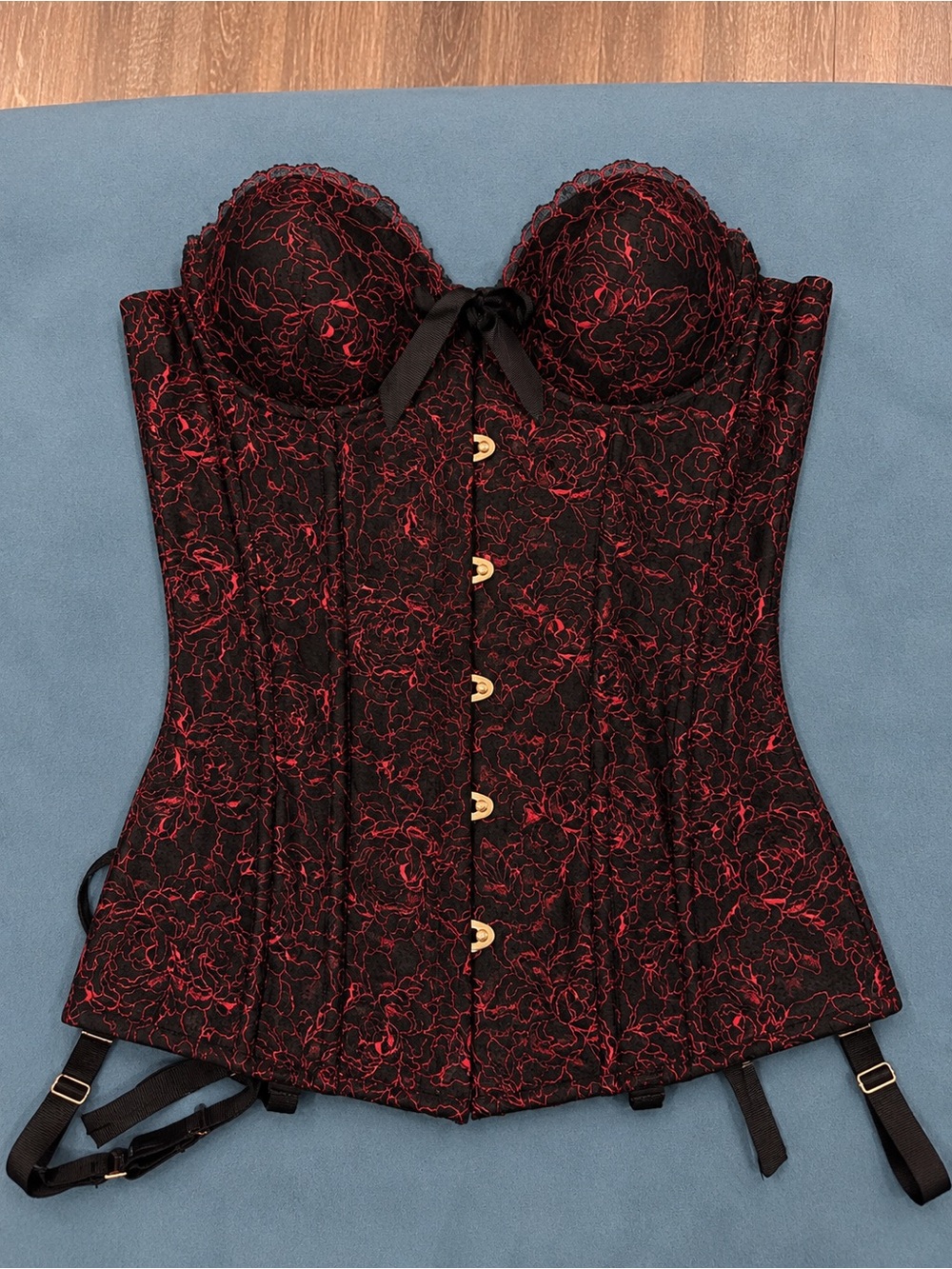 Black & Red Lace Bustier Corset with Garters savage x fenty
